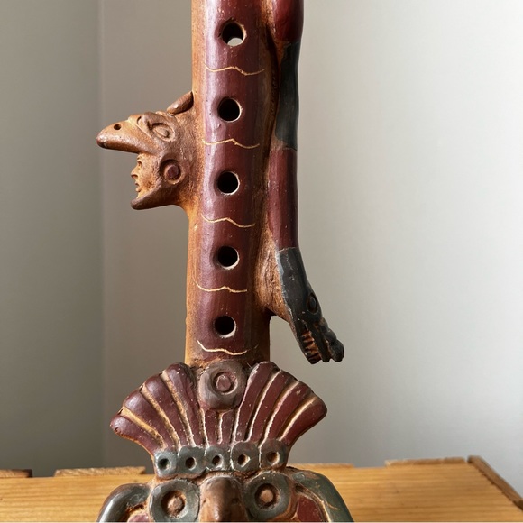 Vintage | Other | Aztec Clay Instrument With Ornate Design Faces And ...
